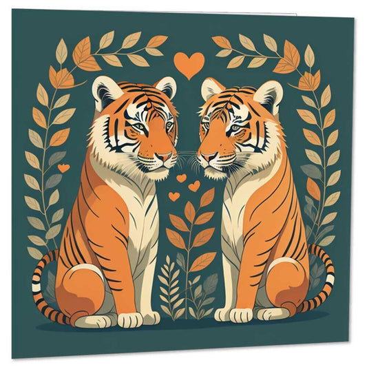 Tiger Couple Valentines Anniversary Card - boyfriend girlfriend love romantic - Purple Fox Gifts