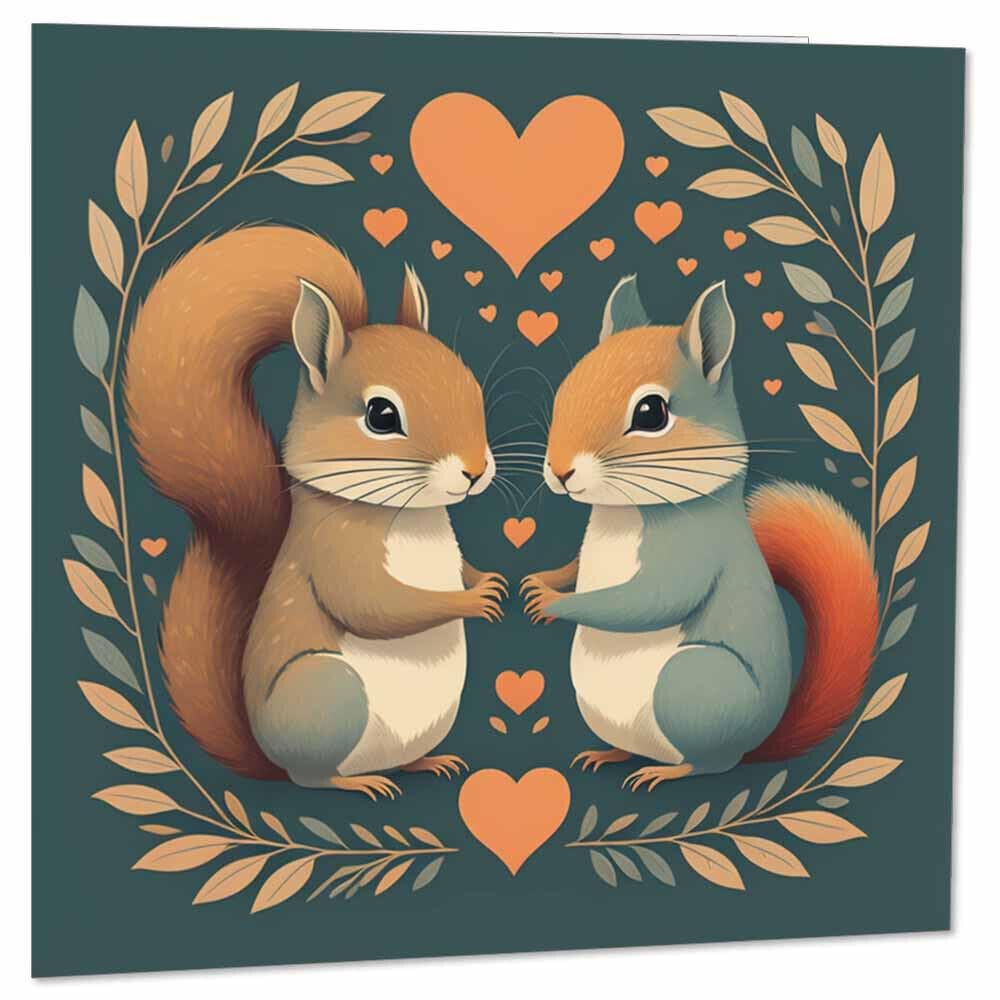 Squirrels Anniversary Card Valentines - Him Her Romantic Love Card 145 x 145mm - Purple Fox Gifts