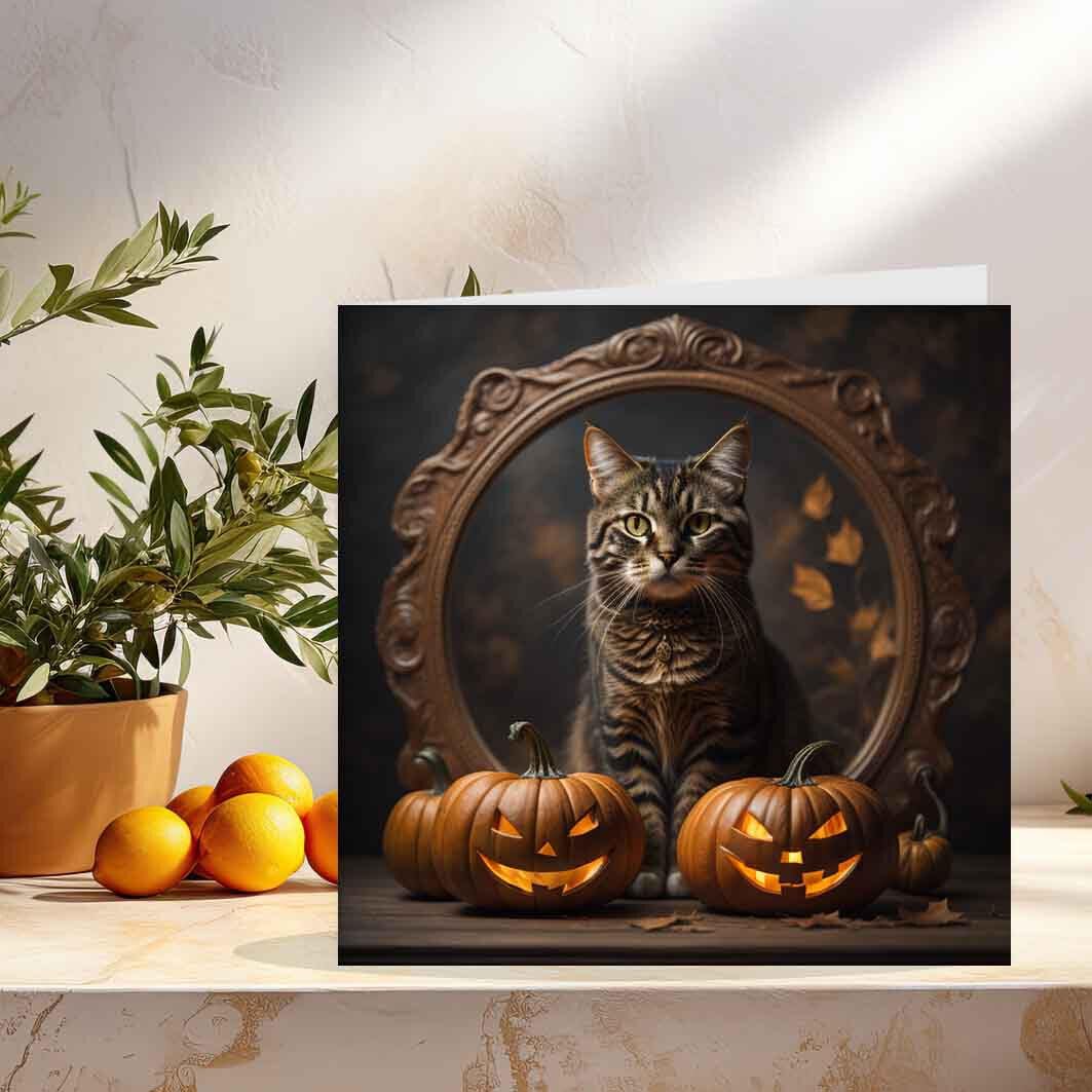 Halloween Card - Cat Pumpkins - Happy Halloween Cards 145 x 145mm - Purple Fox Gifts