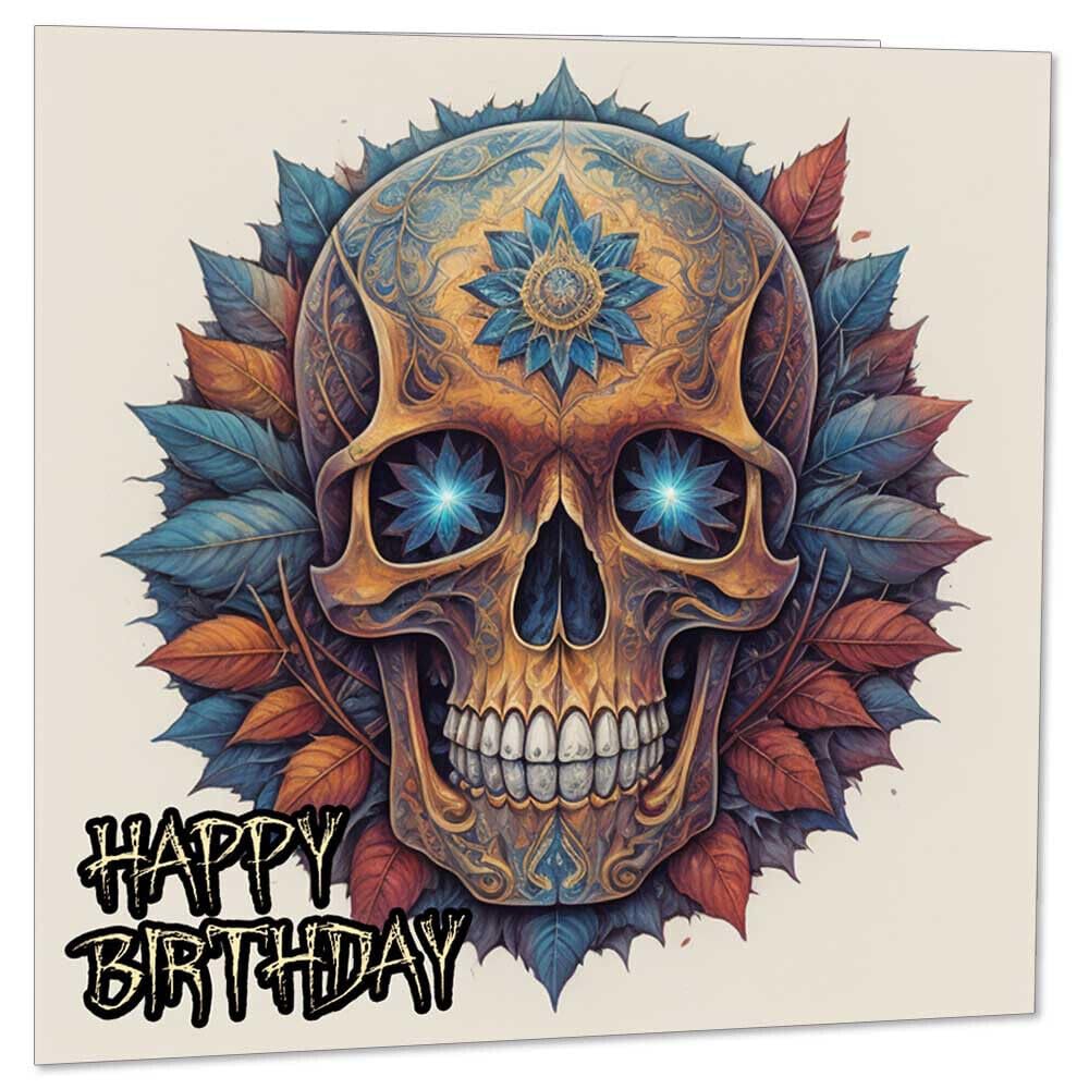 Skull Happy Birthday Cards - Fantasy Gothic Greeting Card 145 x 145mm - Purple Fox Gifts