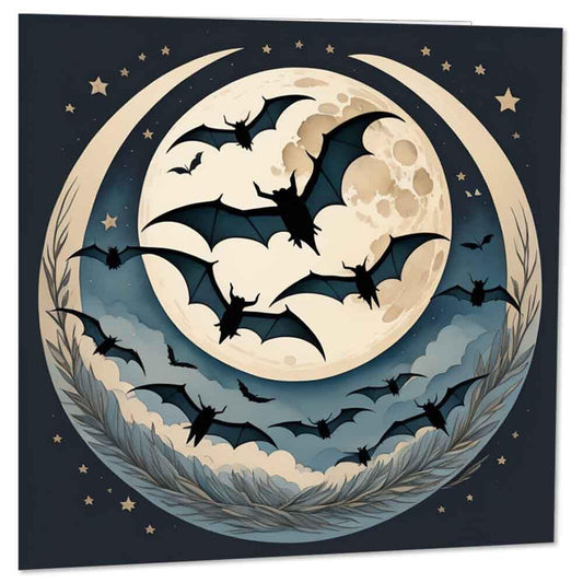 Bats & Moon Greeting Card/Birthday Card 145 x 145mm - Purple Fox Gifts