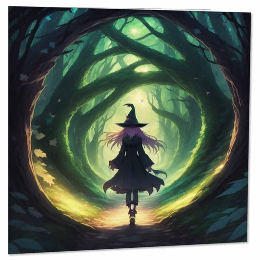 Fantasy Witch Greeting Card - Witchcraft Woods Forest Anime Witches 145 x 145mm - Purple Fox Gifts