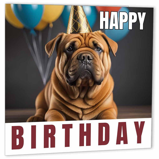 Shar Pei Birthday Card 147 x 147mm - Purple Fox Gifts
