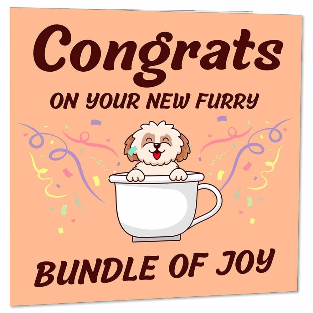 Congrats New Fur Baby Card - New Pet Card - New puppy Dog 145 x 145mm - Purple Fox Gifts
