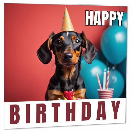 Sausage Dog Birthday Card Dachshund Birthday Card Cute 145 x 145mm - Purple Fox Gifts
