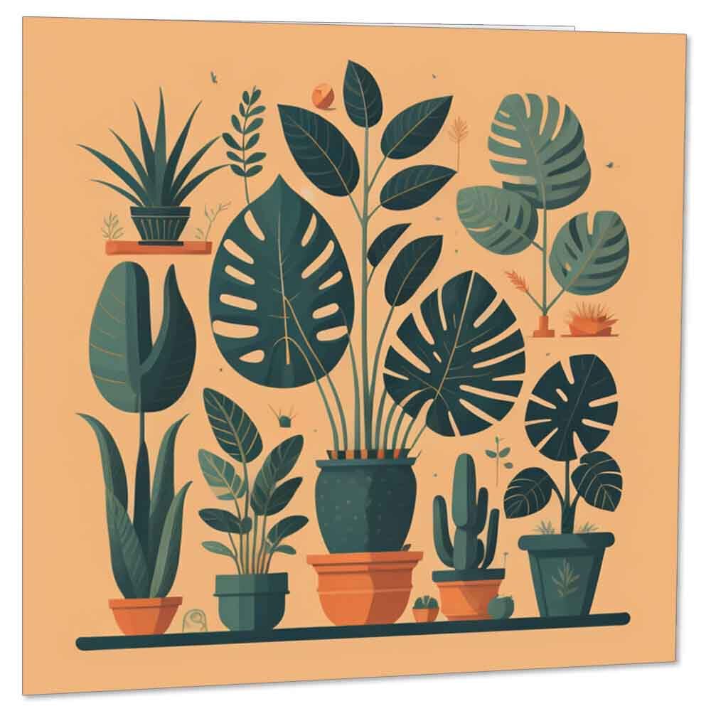 Plants Greeting Card | Any Occasion House Plant New Home Card 145 x 145mm - Purple Fox Gifts