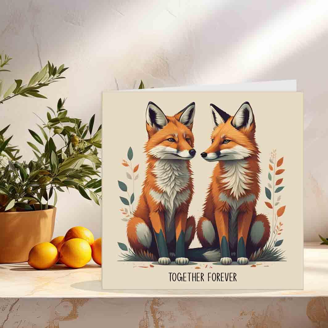 Cute Fox Anniversary Card Foxes Birthday Card - Together Forever 145 x 145mm - Purple Fox Gifts