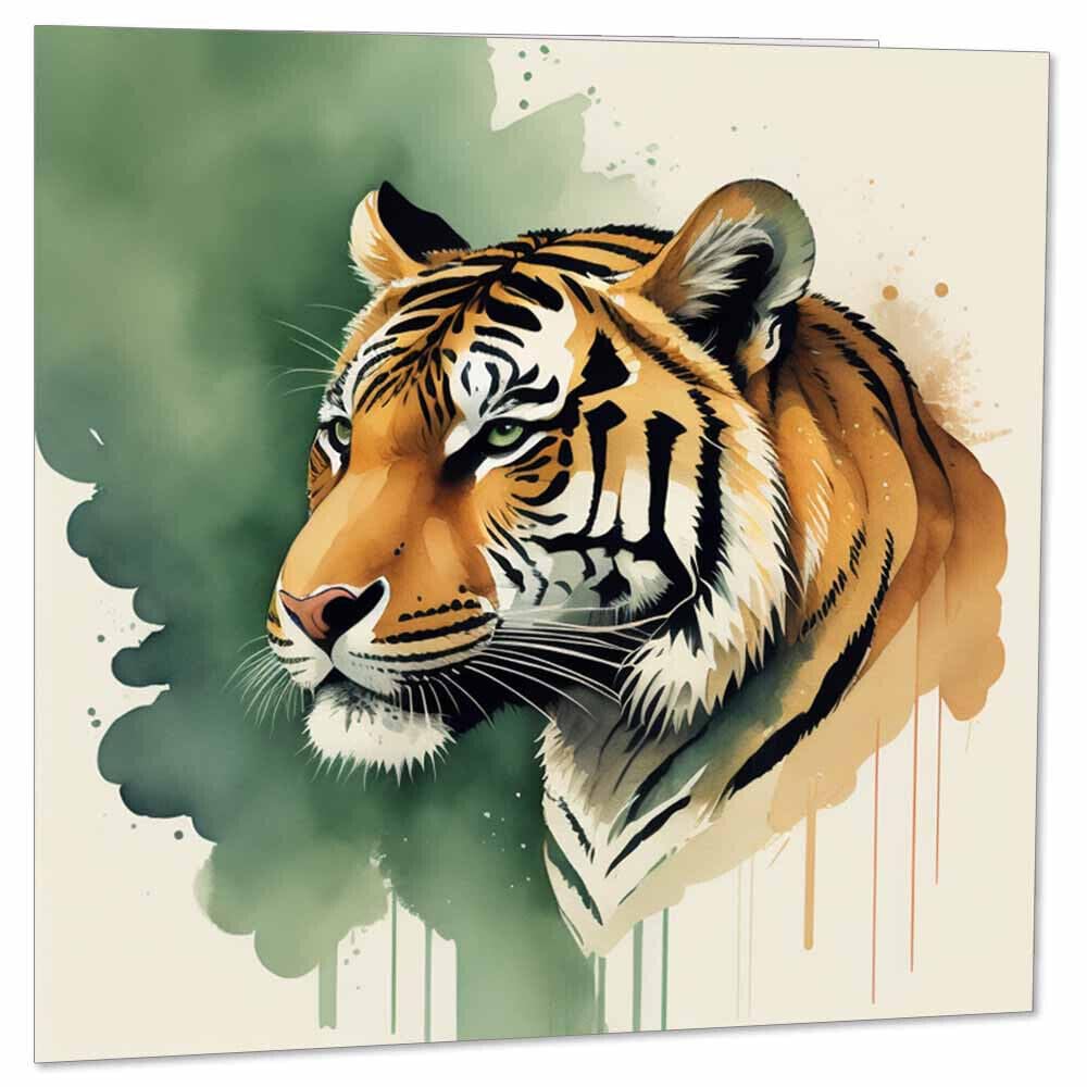 Tiger Greeting Card - Watercolour Tiger Cards 145 x 145mm - Purple Fox Gifts