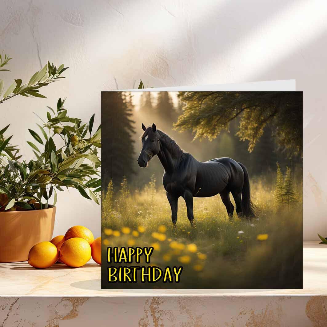 Horse Birthday Card Horses Design - equestrian Greeting Card 145 x 145mm - Purple Fox Gifts