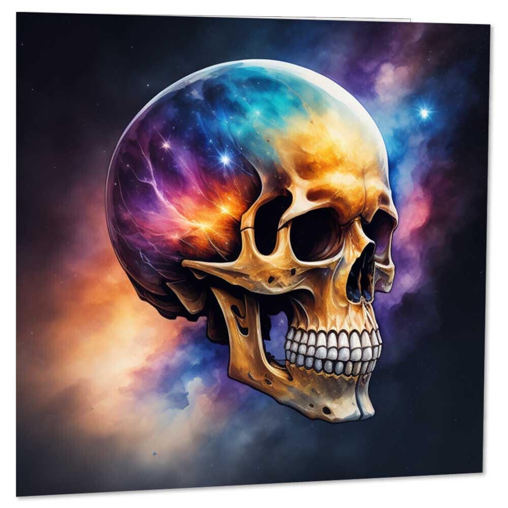 Galaxy Skull Greeting Card - Birthday Card 145 x 145mm - Purple Fox Gifts