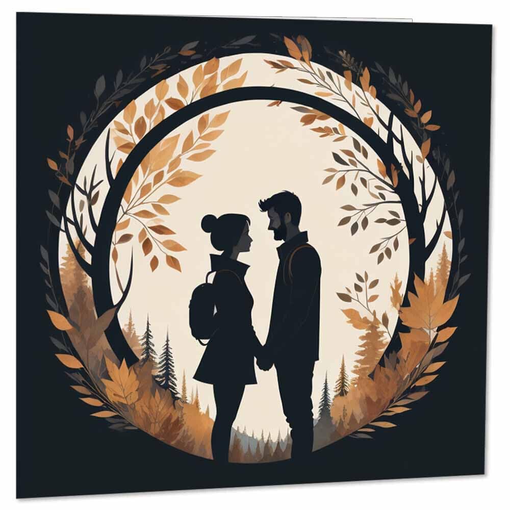 Autumn Forest Couples Card - Cute Romantic Card for him her 145 x 145mm - Purple Fox Gifts
