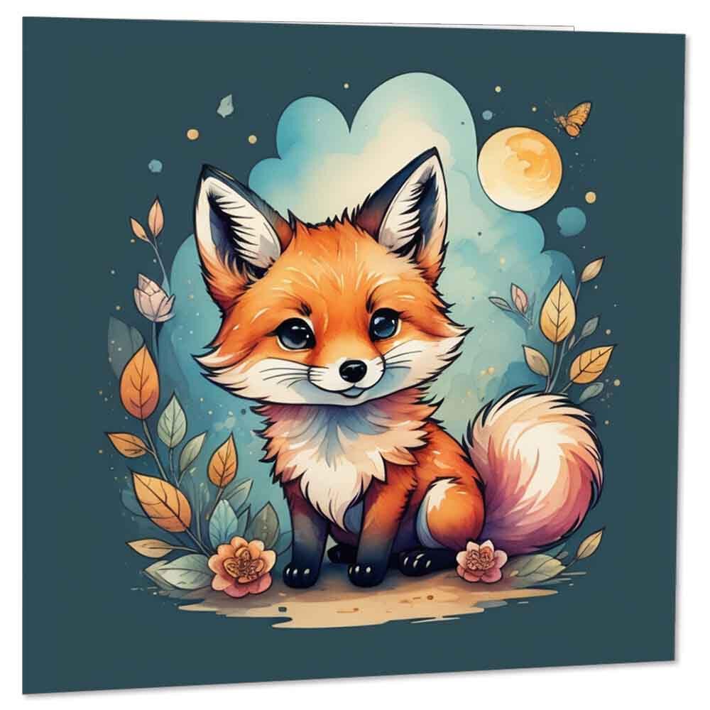 Cute Fox Greeting Card Adorable Fox Birthday Card 145 x 145mm - Purple Fox Gifts