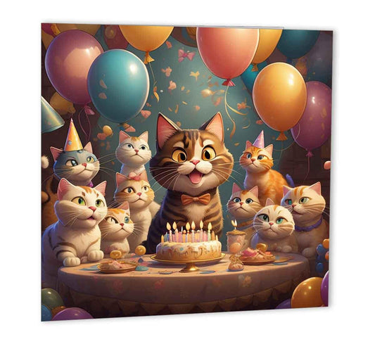 Cute Cat Birthday Card Kitty Cats birthday card for kids 147mm x 147mm - Purple Fox Gifts