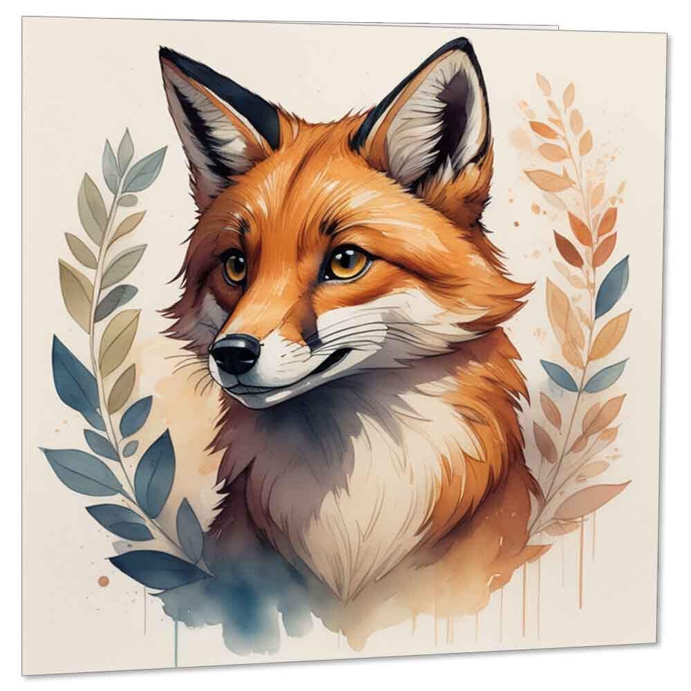 Watercolour Fox Greeting Card Beautiful Animal Fox Birthday Card 145 x 145mm - Purple Fox Gifts