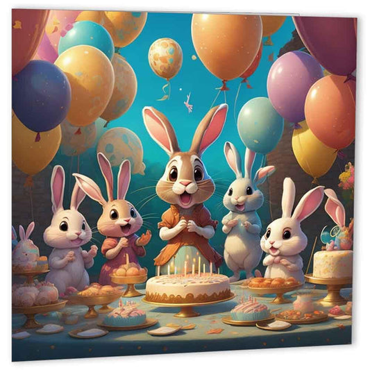 Cute Rabbit Birthday Cards Bunny Rabbits birthday card for kids 147mm x 147mm - Purple Fox Gifts