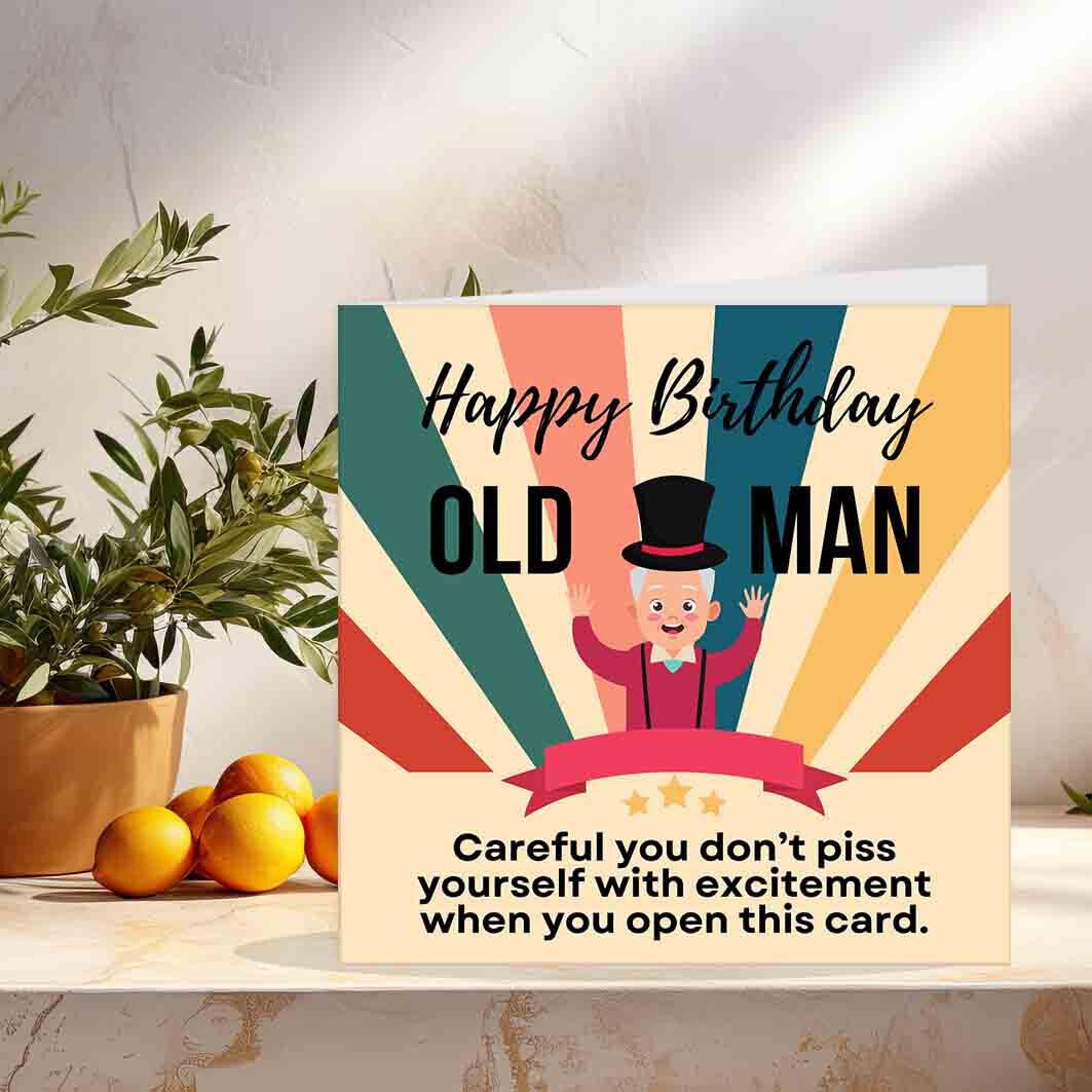 Funny Rude Birthday Card for Old Man Joke Dad - Grandad friend bday cards - Purple Fox Gifts