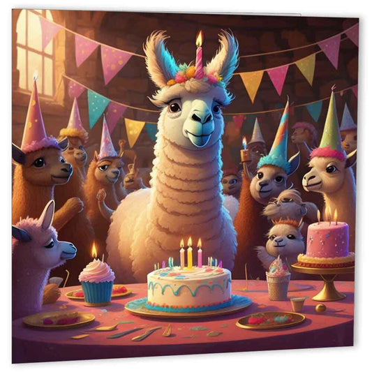 Llama Birthday Card 145 x 145mm - Purple Fox Gifts