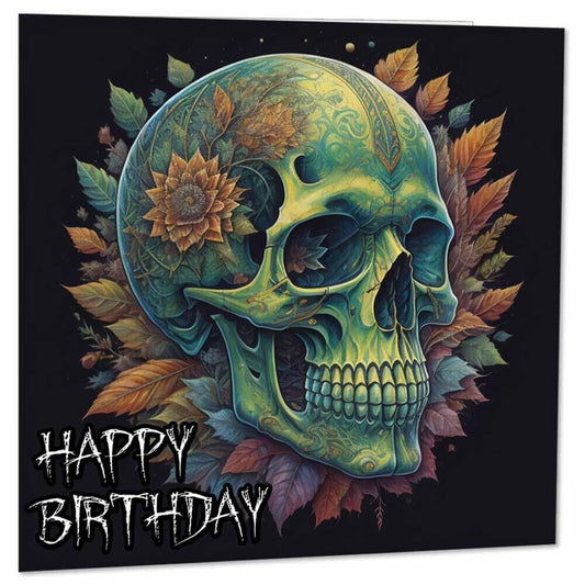 Skull Birthday Card - Gothic Skulls Design Birthday Card 145 x 145mm - Purple Fox Gifts