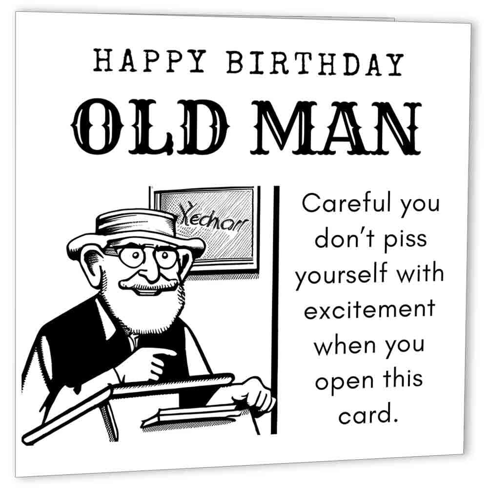 Funny Birthday Cards for Dad - Old Man - Rude Happy Birthday Card for Dads bday - Purple Fox Gifts