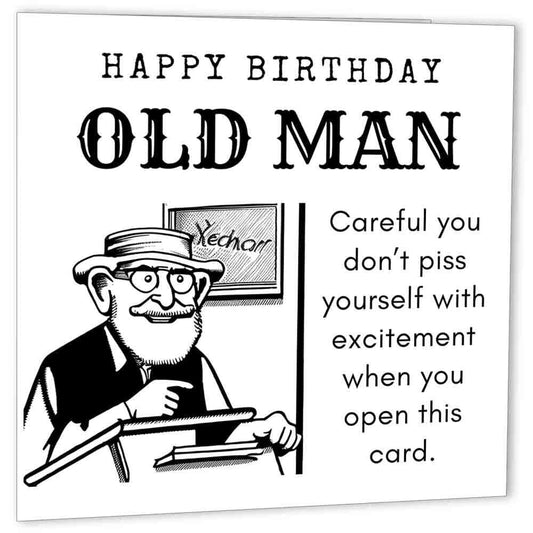 Funny Birthday Cards for Dad - Old Man - Rude Happy Birthday Card for Dads bday - Purple Fox Gifts