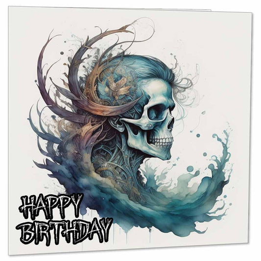 Gothic Birthday Card - Skull Skeleton Bday Card 145 x 145mm - Purple Fox Gifts