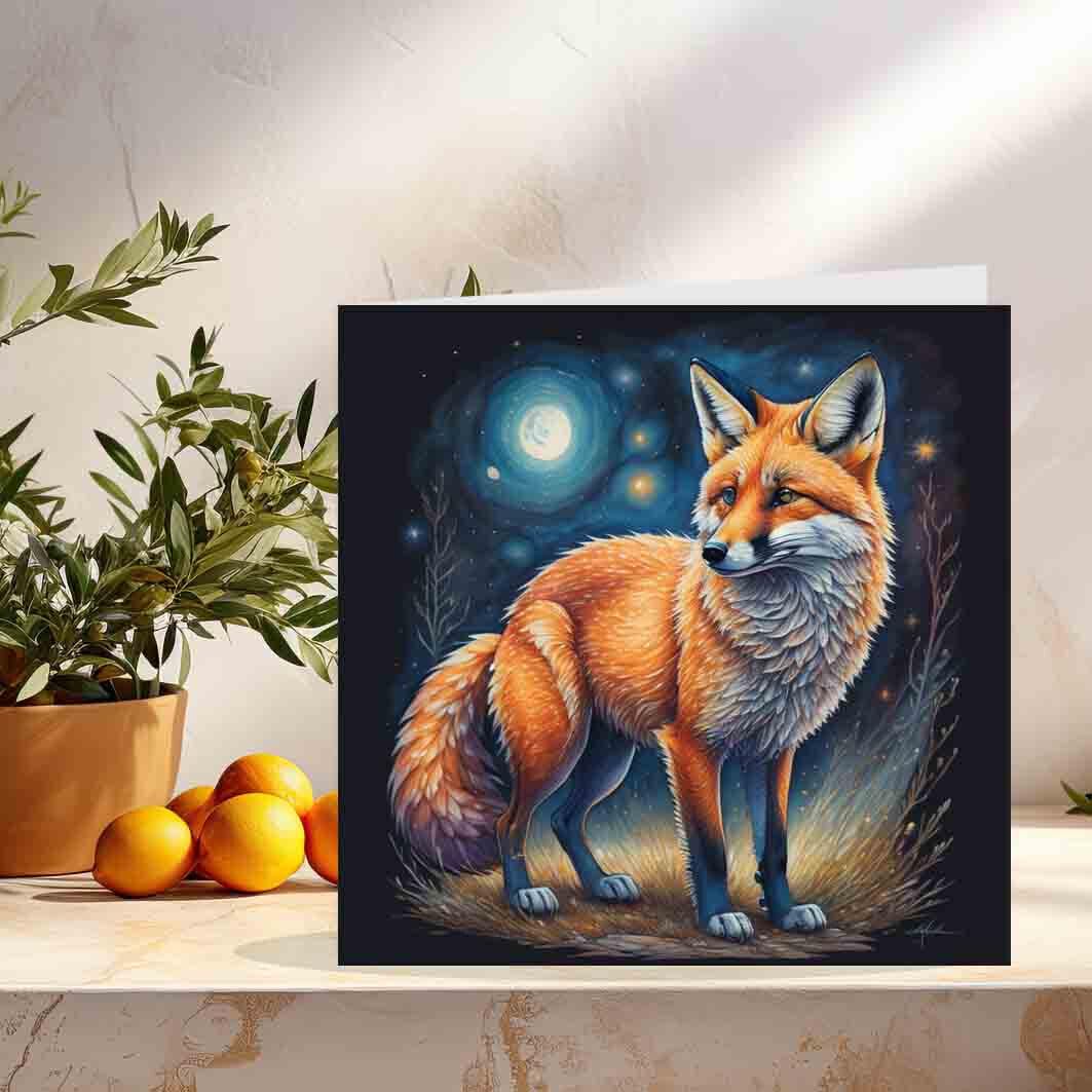 Fox Greeting Card - Birthday Card Watercolour Fox Design Anima1s 145 x 145mm - Purple Fox Gifts