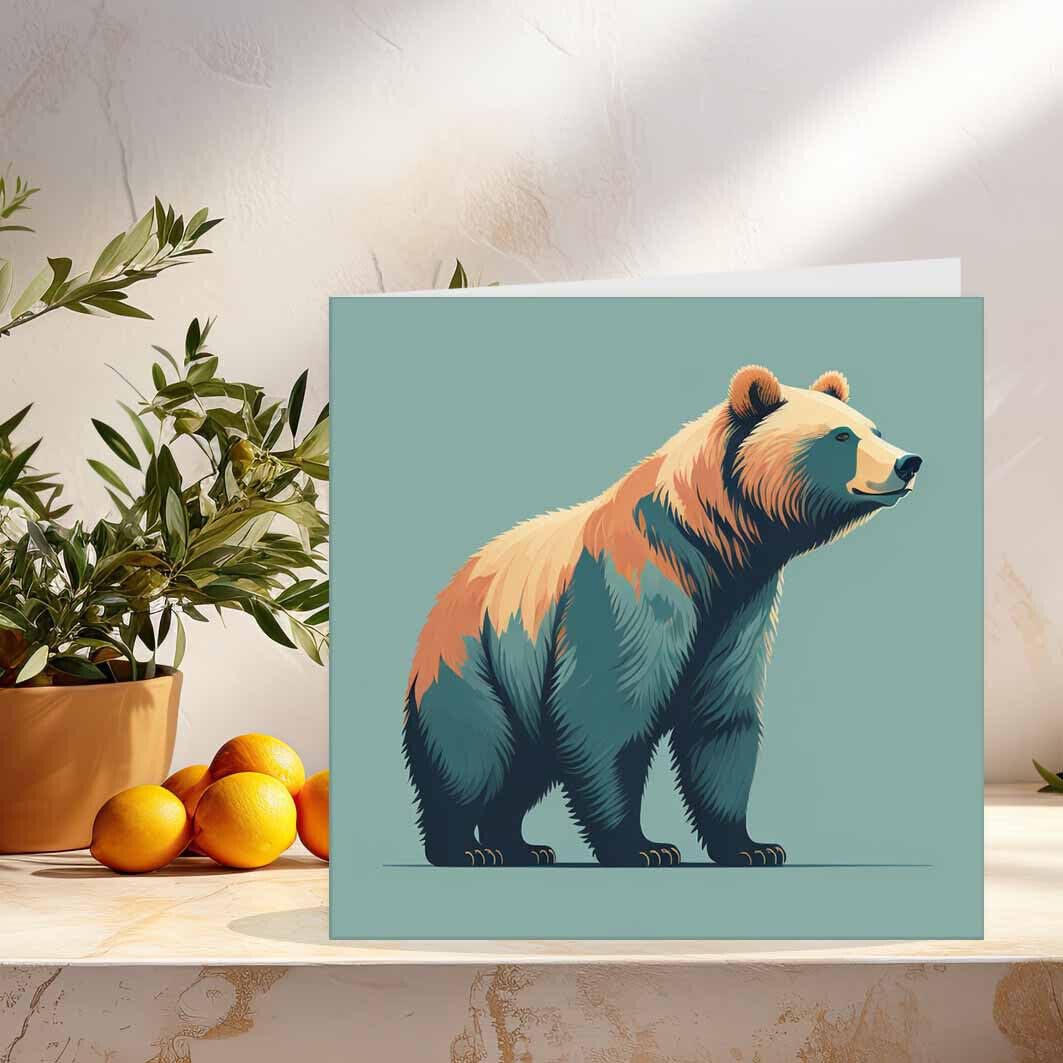 Brown Bear Greeting Card - Bear Birthday Cards 145 x 145mm - Purple Fox Gifts