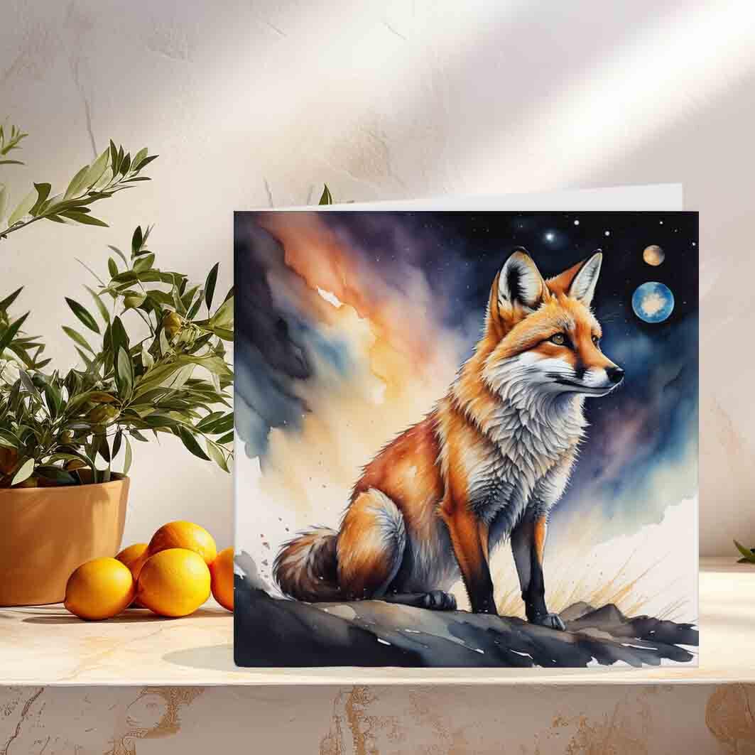 Watercolour Fox Birthday Card Greeting Card Foxes Cards 145 x 145mm - Purple Fox Gifts