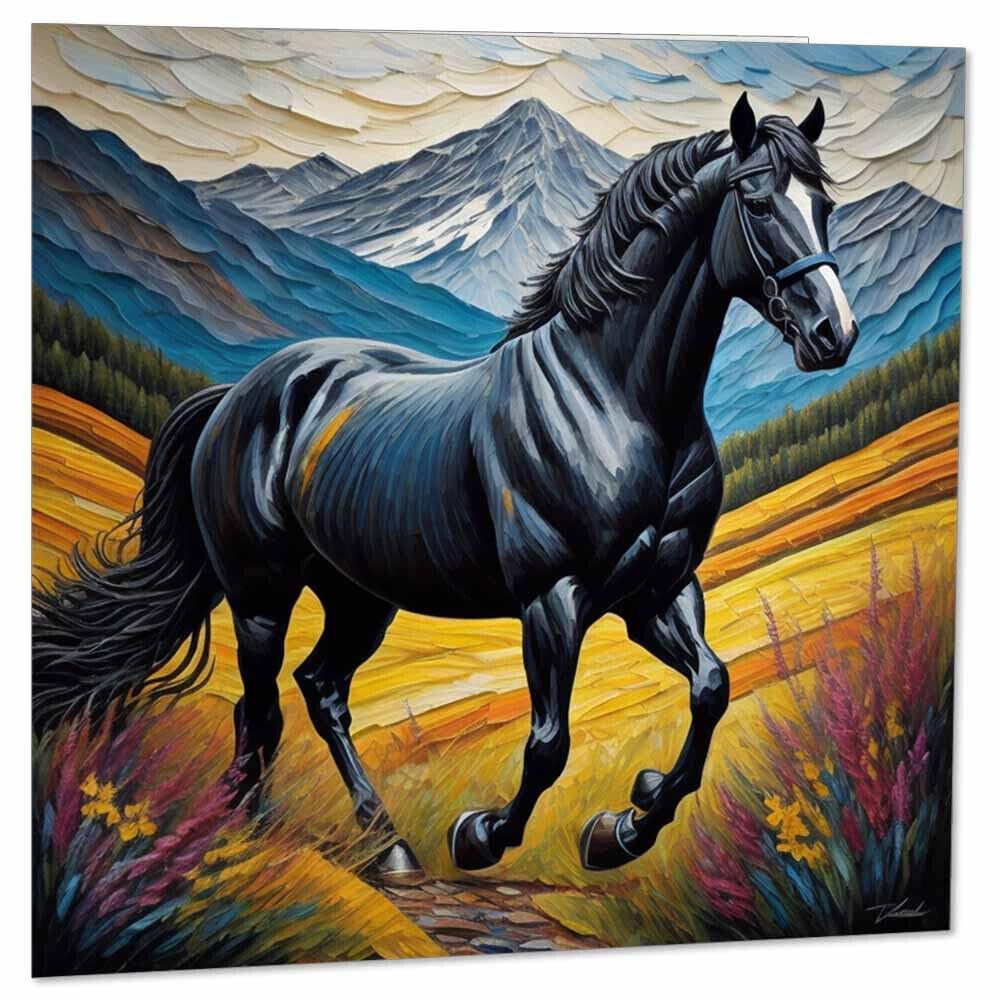 Horse Greeting Card painting Horse Illustration 145 x 145mm - Purple Fox Gifts