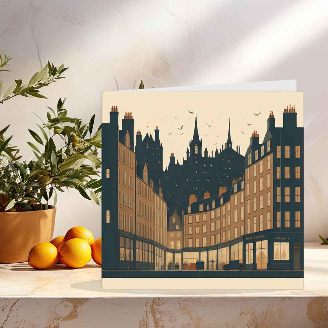 Edinburgh Greeting Card | Scotland Scottish City illustration Card 145 x 145mm - Purple Fox Gifts