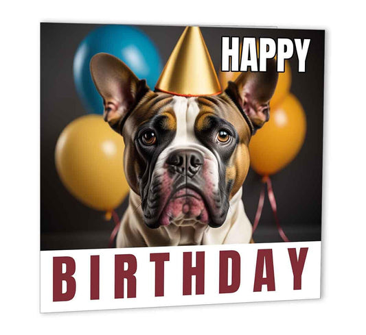 Boxer Dog Birthday Card 147 x 147mm Cute Dog Happy Birthday Card - Purple Fox Gifts