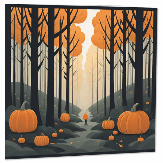 Pumpkin Forest Greeting Card - Halloween Autumn Birthday Card 145 x 145mm - Purple Fox Gifts