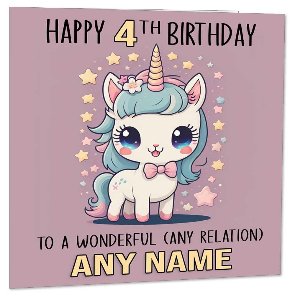 Personalised Girls Unicorn Birthday Card - Any Age Kids Boys Girls Cute - Purple Fox Gifts