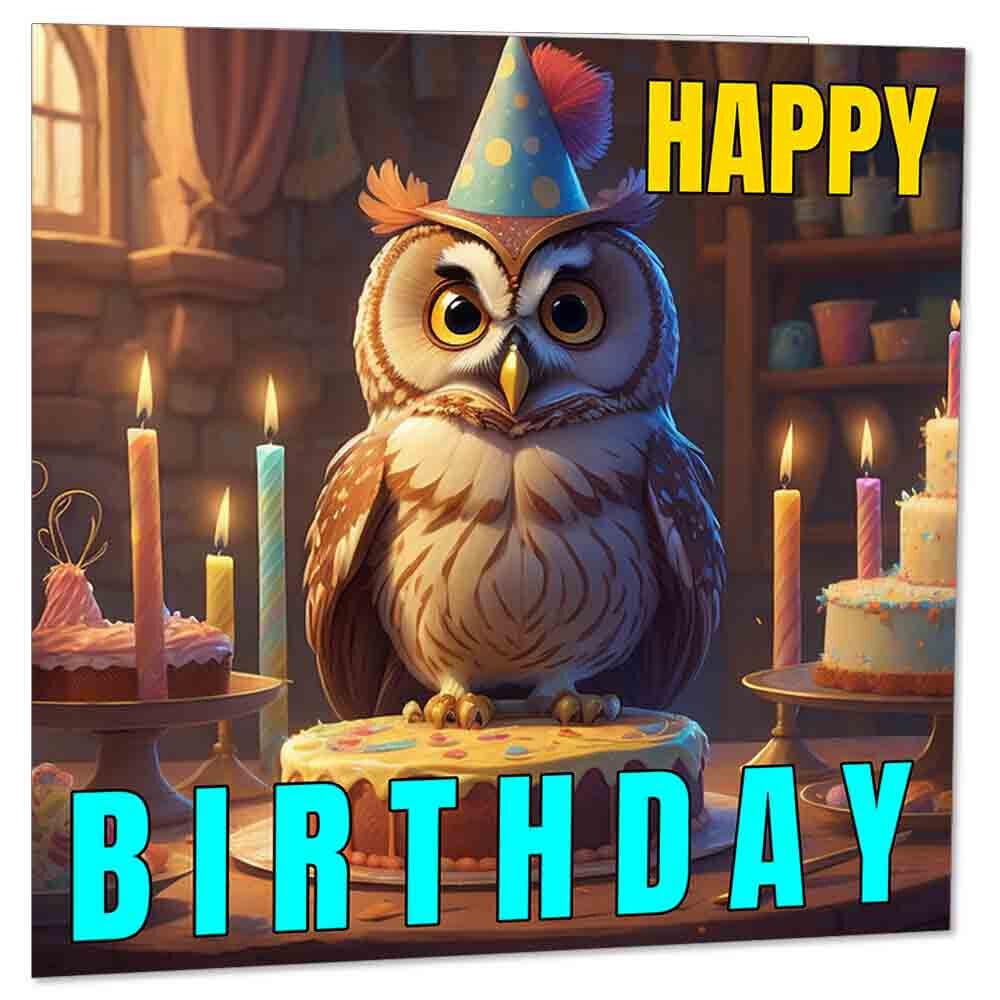 Owl Birthday Card - 145 x 145mm - Purple Fox Gifts