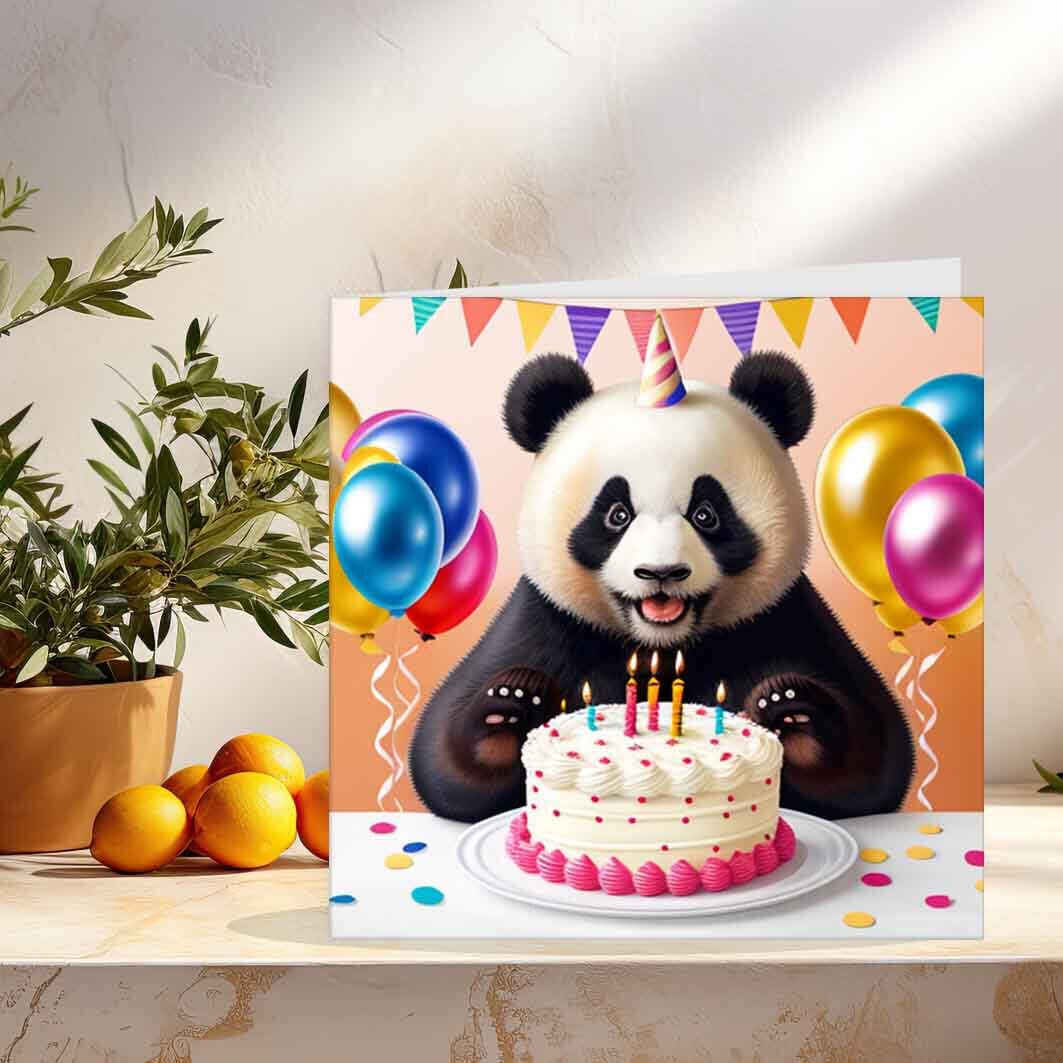 Panda Birthday Card Cute Panda Happy birthday Card 145 x 145mm - Purple Fox Gifts