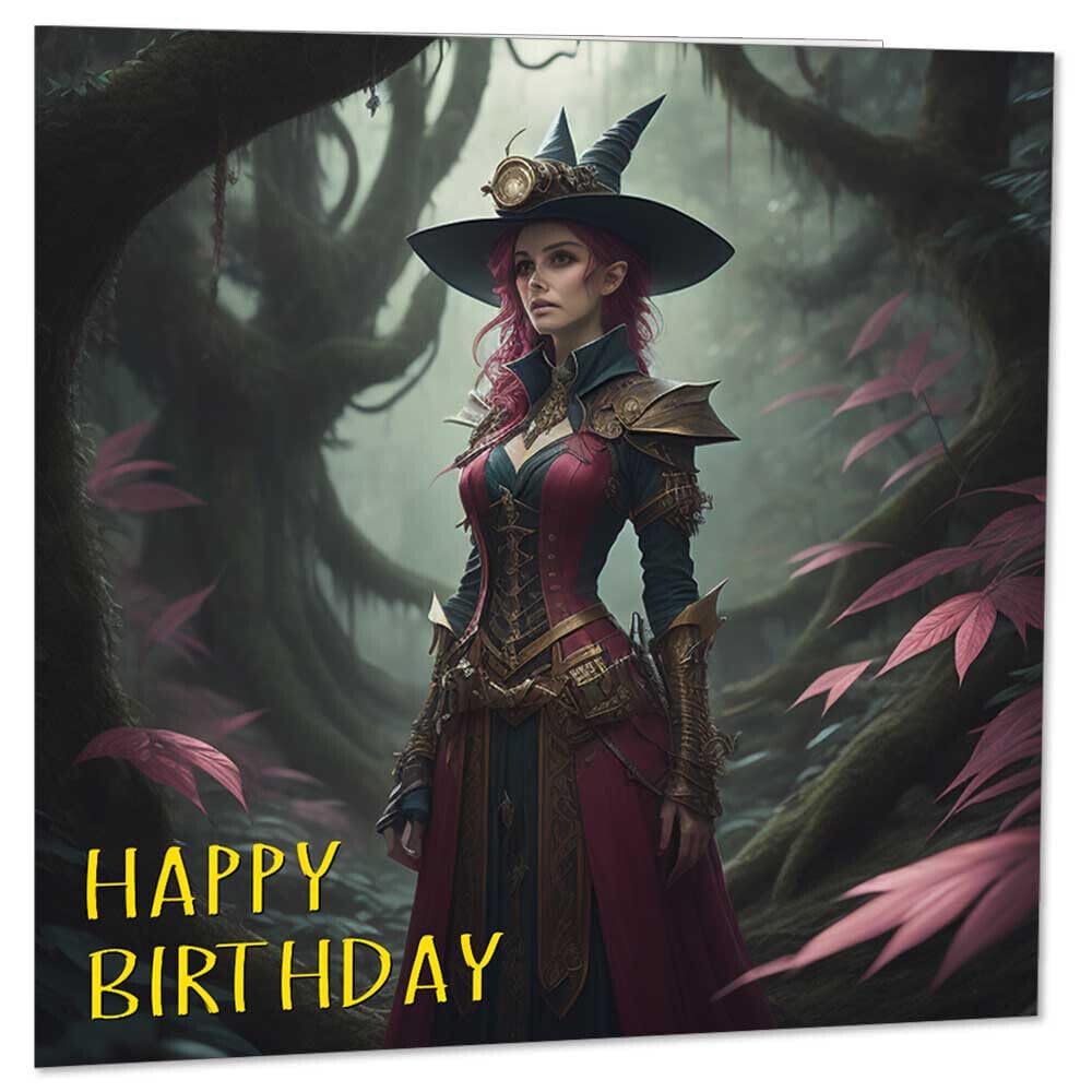 Fantasy Witch Birthday Card - Witchcraft Forest Beautiful Witches 145 x 145mm - Purple Fox Gifts