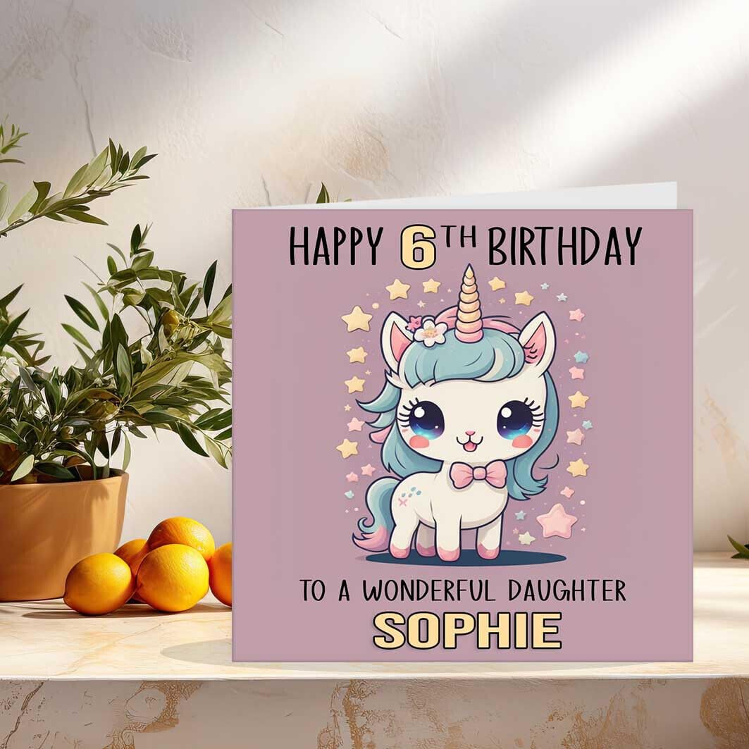 Personalised Girls Unicorn Birthday Card - Any Age Kids Boys Girls Cute - Purple Fox Gifts