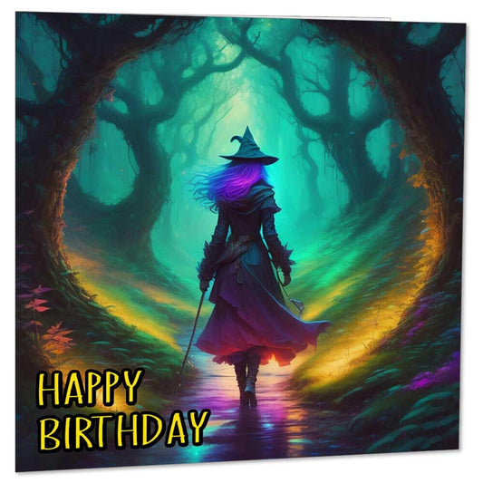 Fantasy Witch Birthday Card - Witchcraft Magical Forest Witches 145 x 145mm - Purple Fox Gifts