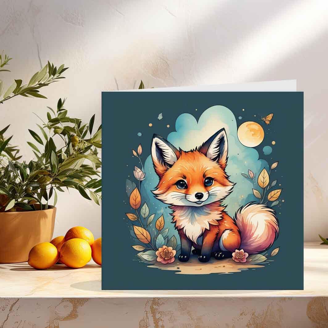 Cute Fox Greeting Card Adorable Fox Birthday Card 145 x 145mm - Purple Fox Gifts