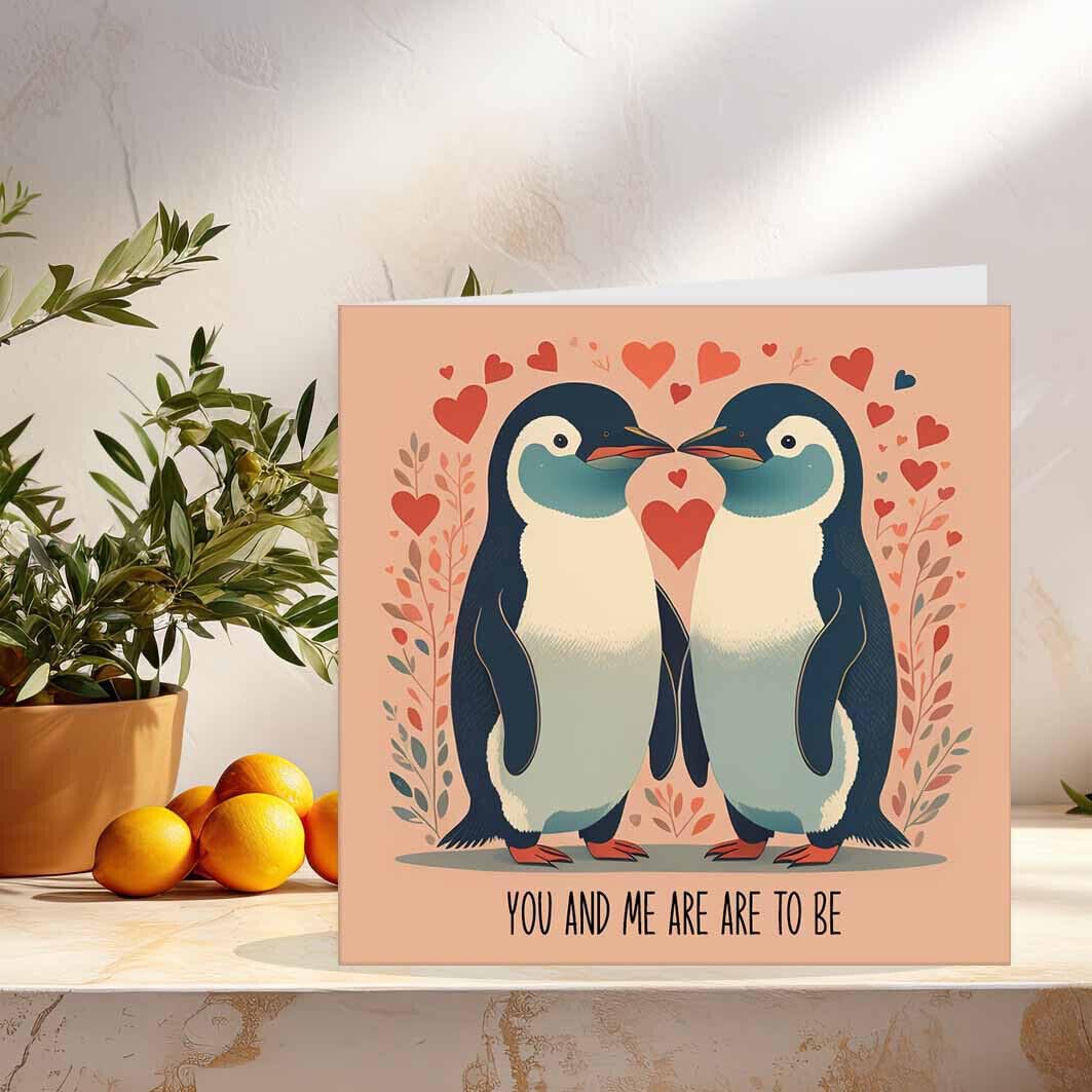 Cute Penguin Valentines Anniversary Card - boyfriend girlfriend love romantic - Purple Fox Gifts