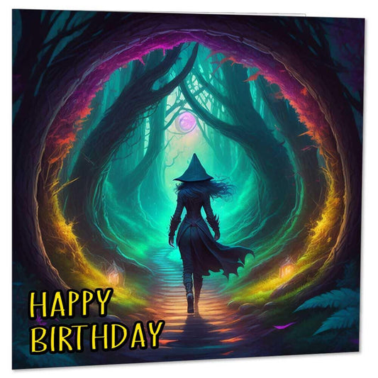 Witch Birthday Card - Fantasy Art Greeting Cards 145 x 145mm - Purple Fox Gifts