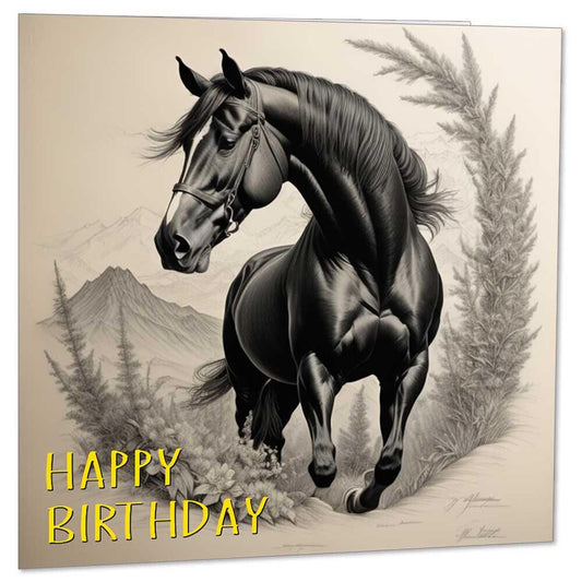 Horse Birthday Card Equestrian Horses Greeting Card 145 x 145mm - Purple Fox Gifts