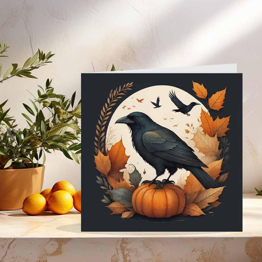 Autumn Raven Watercolour Greeting Cards 145 x 145mm - Purple Fox Gifts