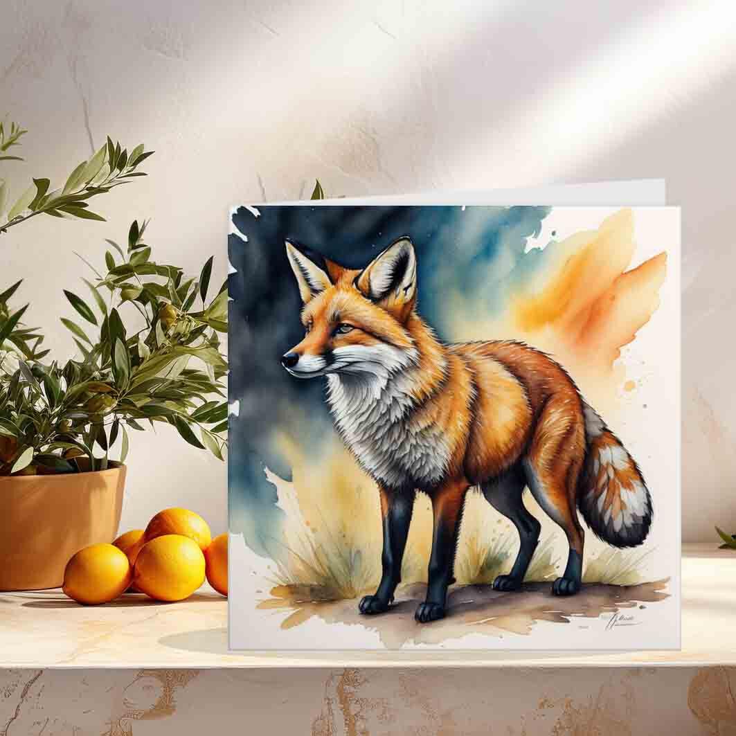 Watercolour Fox Greeting Card Birthday Card Cute Foxes Cards 145 x 145mm - Purple Fox Gifts