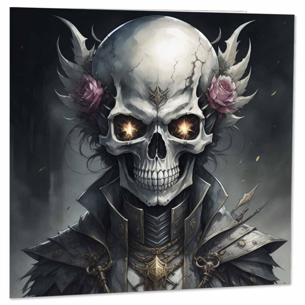 Skeleton Gothic Skull Greeting Card - Fantasy Demon Birthday Card 145 x 145mm - Purple Fox Gifts