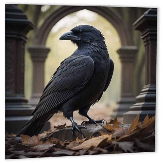 Raven Greeting Card - Birthday Halloween Autumn Gothic 147 x 147mm - Purple Fox Gifts