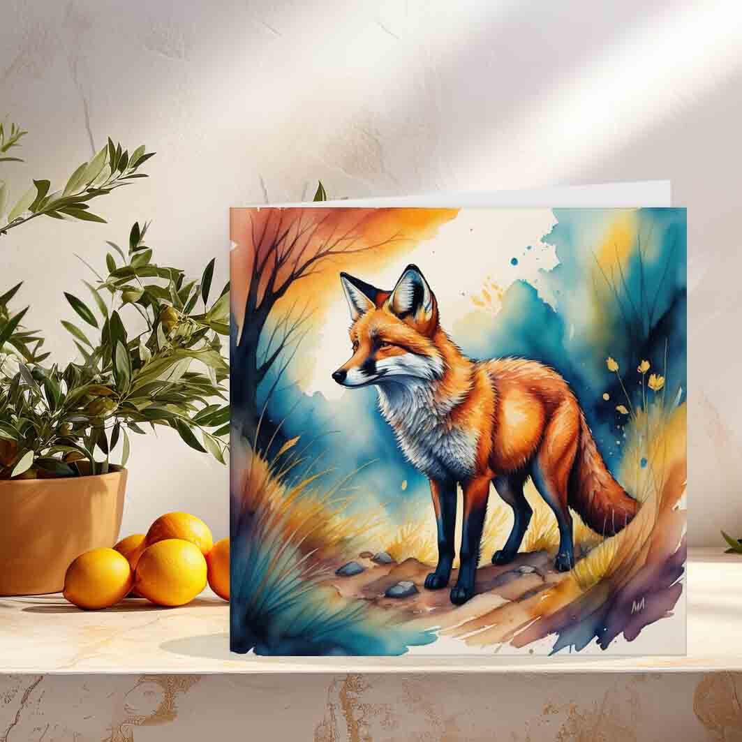 Watercolour Fox Birthday Card/Greeting Cards Fox Art Animal Card 145 x 145mm - Purple Fox Gifts