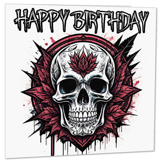 Gothic Skull Birthday Card - Rock Metal Greeting Card 145 x 145mm - Purple Fox Gifts