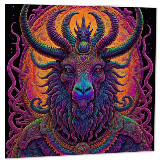 Psychedelic Baphomet Greeting Card - Gothic Satanic Birthday card - 145 x 145mm - Purple Fox Gifts