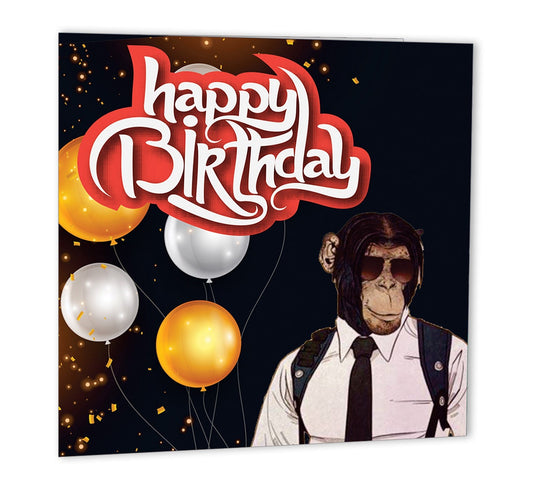 Happy Birthday Card for Son - Monkey 147mm x 147mm Happy Birthday To You - Purple Fox Gifts